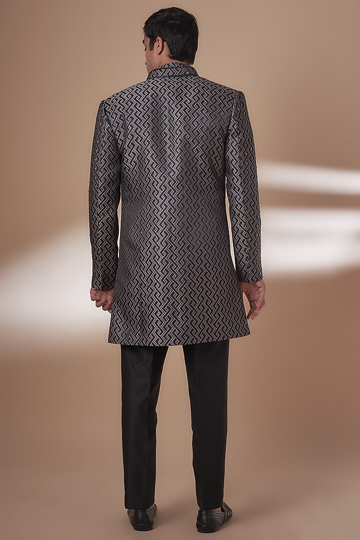 Black Jacquard Fabric Cutdana Hand Work Wedding Indowestern Set by Nero by Shaifali & Satya at Pernia's Pop Up Shop
