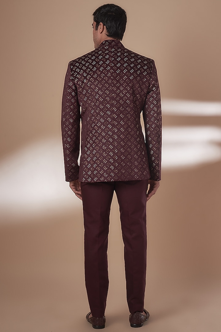 Wine Suede Jodhpuri Set by Nero by Shaifali & Satya at Pernia's Pop Up Shop