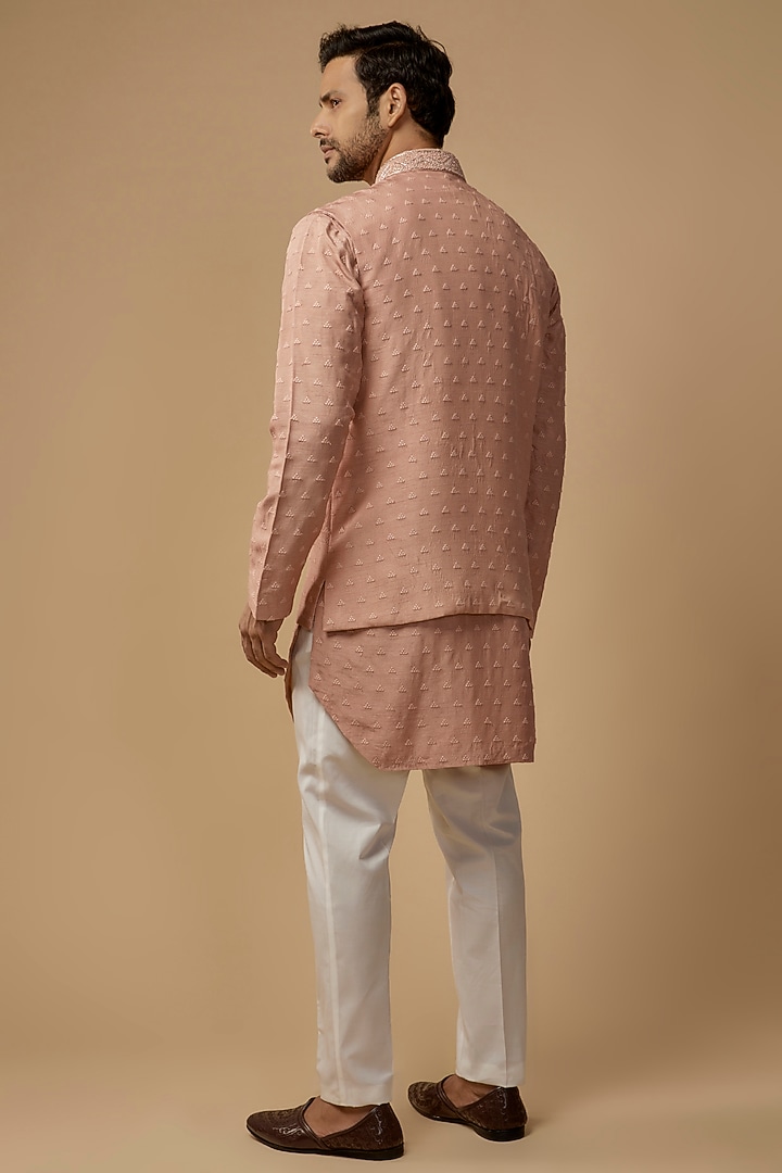 Onion Pink Silk Bundi Jacket Set by Nero by Shaifali & Satya at Pernia's Pop Up Shop