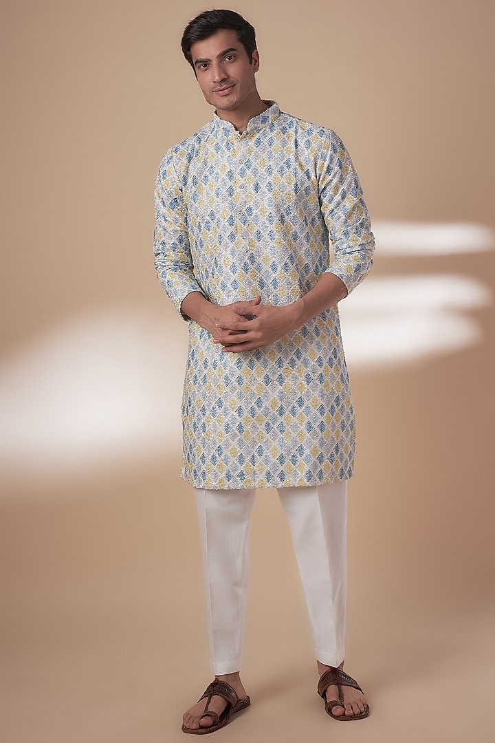 MultiColored Silk Digital Printed & Thread Embroidered Kurta Set