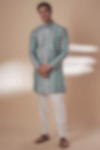 Blue Silk Digital Printed & Thread Embroidered Kurta Set by Nero By Shaifali & Satya at Pernia's Pop Up Shop