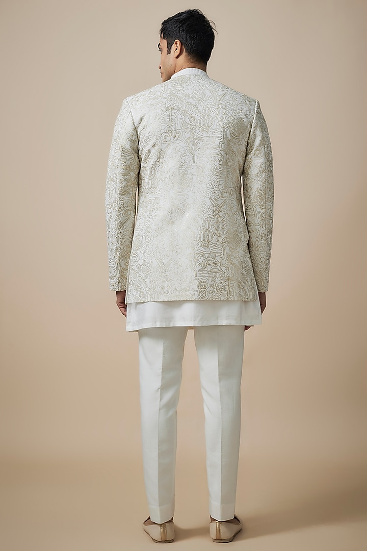 White Silk Threadwork Wedding Indowestern Set by Nero By Shaifali & Satya at Pernia's Pop Up Shop