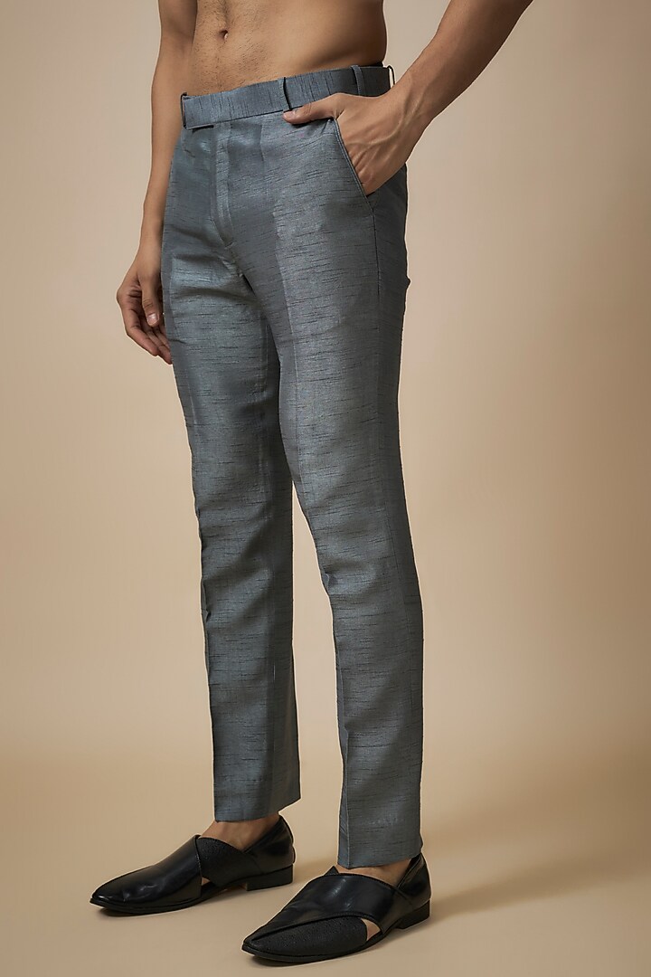 Grey Silk Machine Embroidered Wedding Indowestern Set by Nero By Shaifali & Satya at Pernia's Pop Up Shop