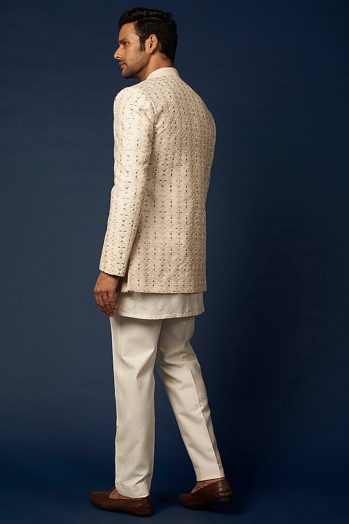 Ivory Embroidered Wedding Indowestern Set by Nero by Shaifali & Satya at Pernia's Pop Up Shop