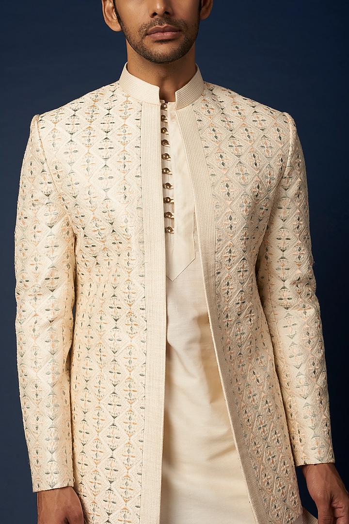 Ivory Embroidered Wedding Indowestern Set by Nero by Shaifali & Satya at Pernia's Pop Up Shop
