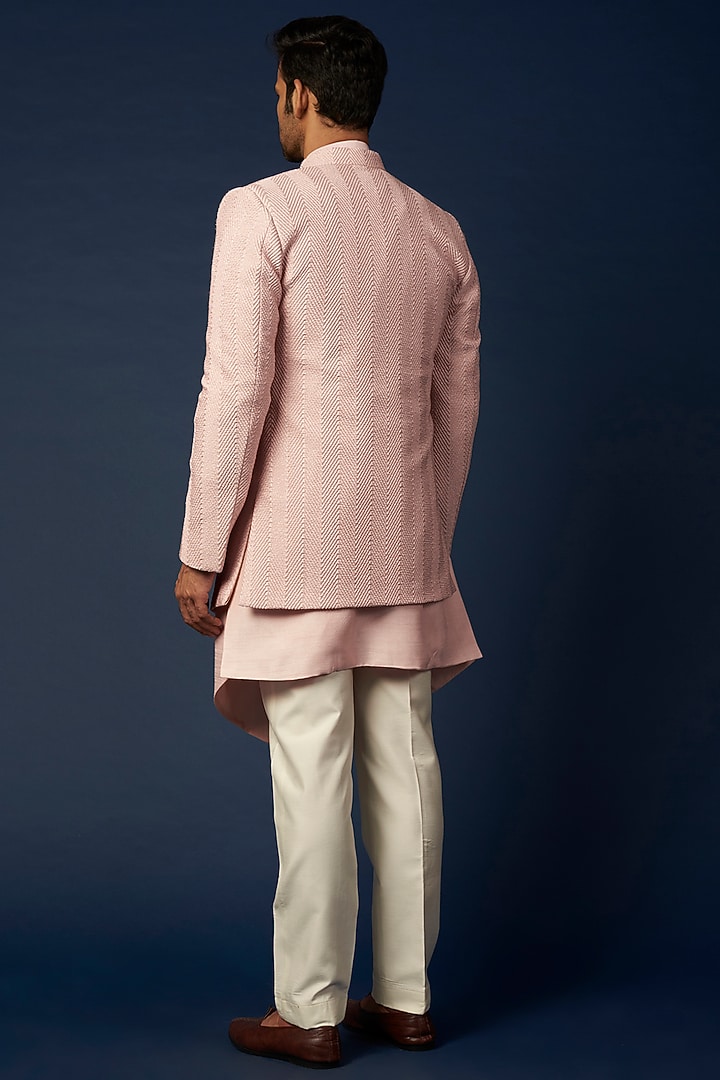 Blush Pink Jacquard Wedding Indowestern Set by Nero by Shaifali & Satya at Pernia's Pop Up Shop