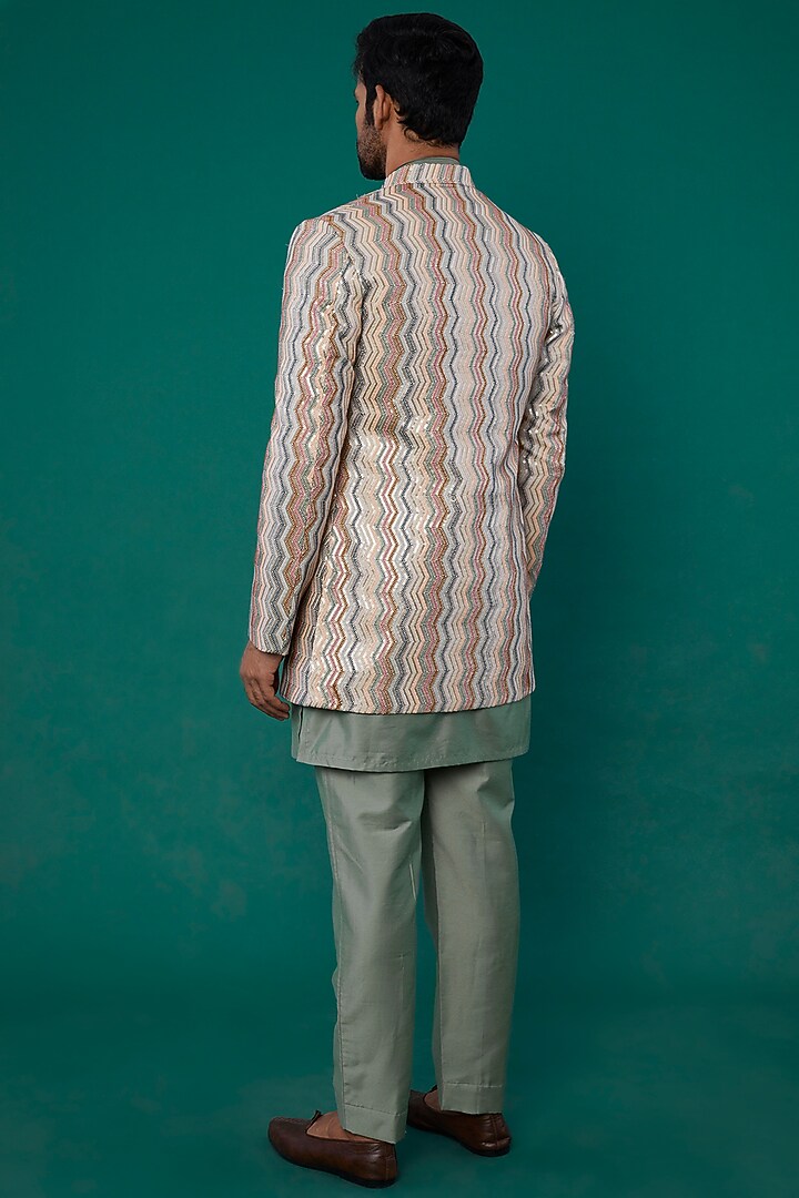 Beige Embroidered Wedding Indowestern Set by Nero by Shaifali & Satya at Pernia's Pop Up Shop