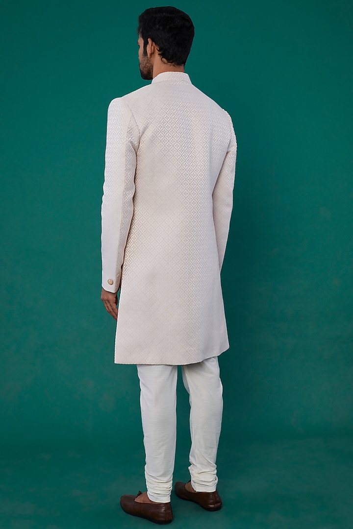 Blush Pink Jacquard Handwork Wedding Sherwani Set by Nero by Shaifali & Satya at Pernia's Pop Up Shop