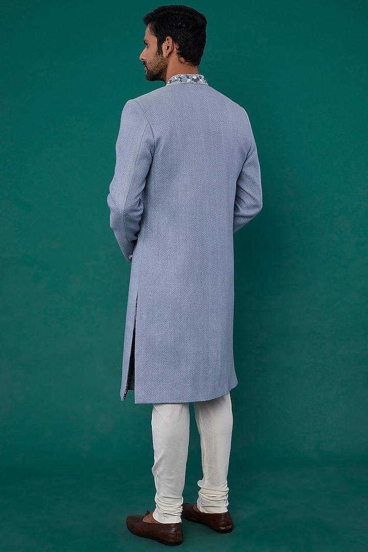 Lilac Matka Silk Hand Work Wedding Sherwani Set by Nero by Shaifali & Satya at Pernia's Pop Up Shop