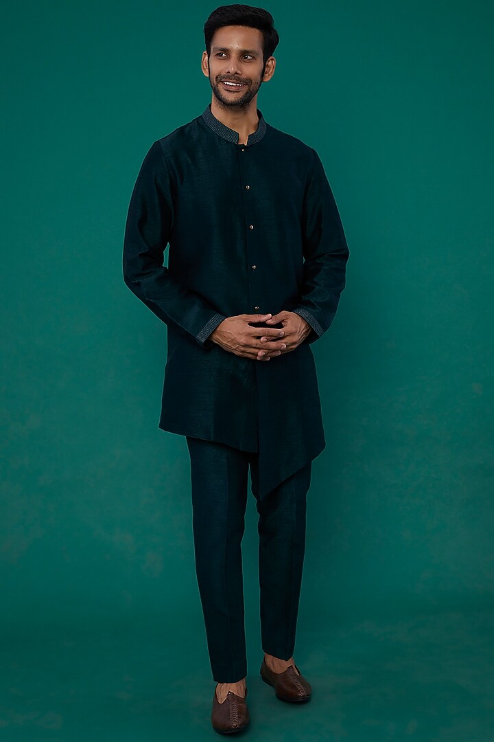 Bottle Green Lucknowi Wedding Indowestern Set by Nero by Shaifali & Satya at Pernia's Pop Up Shop
