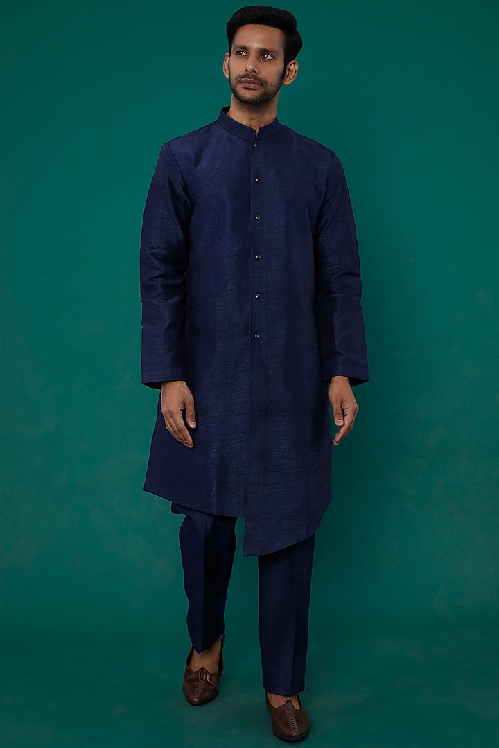 Royal Blue Suede Wedding Indowestern Set by Nero by Shaifali & Satya at Pernia's Pop Up Shop