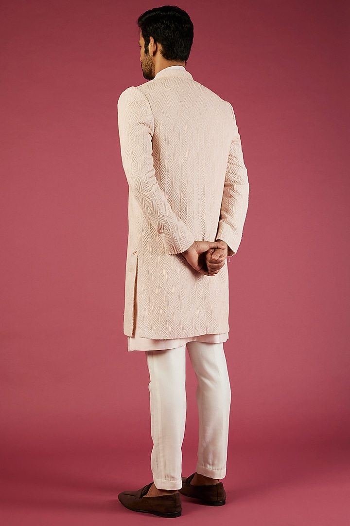 Baby Pink Jacquard Wedding Indowestern Set by Nero by Shaifali & Satya at Pernia's Pop Up Shop