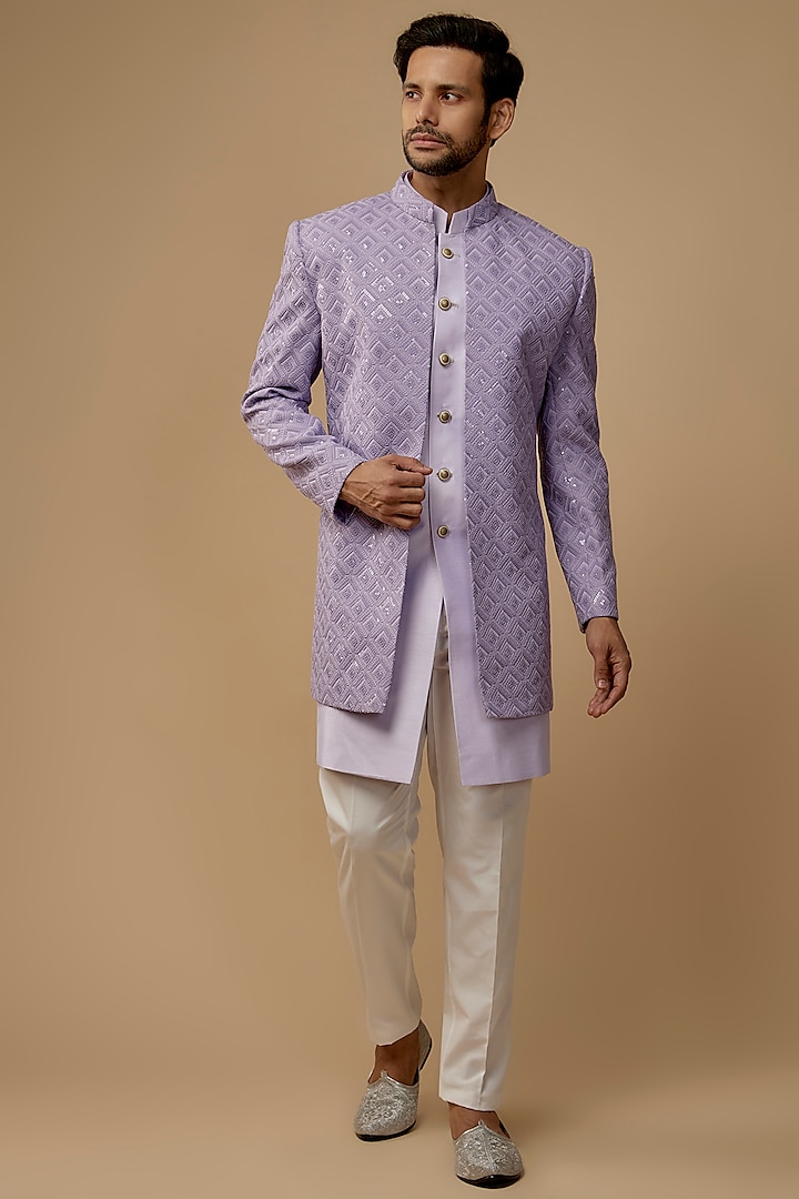 Lilac Lucknowi Embroidered Indo-Western Set by Nero by Shaifali & Satya