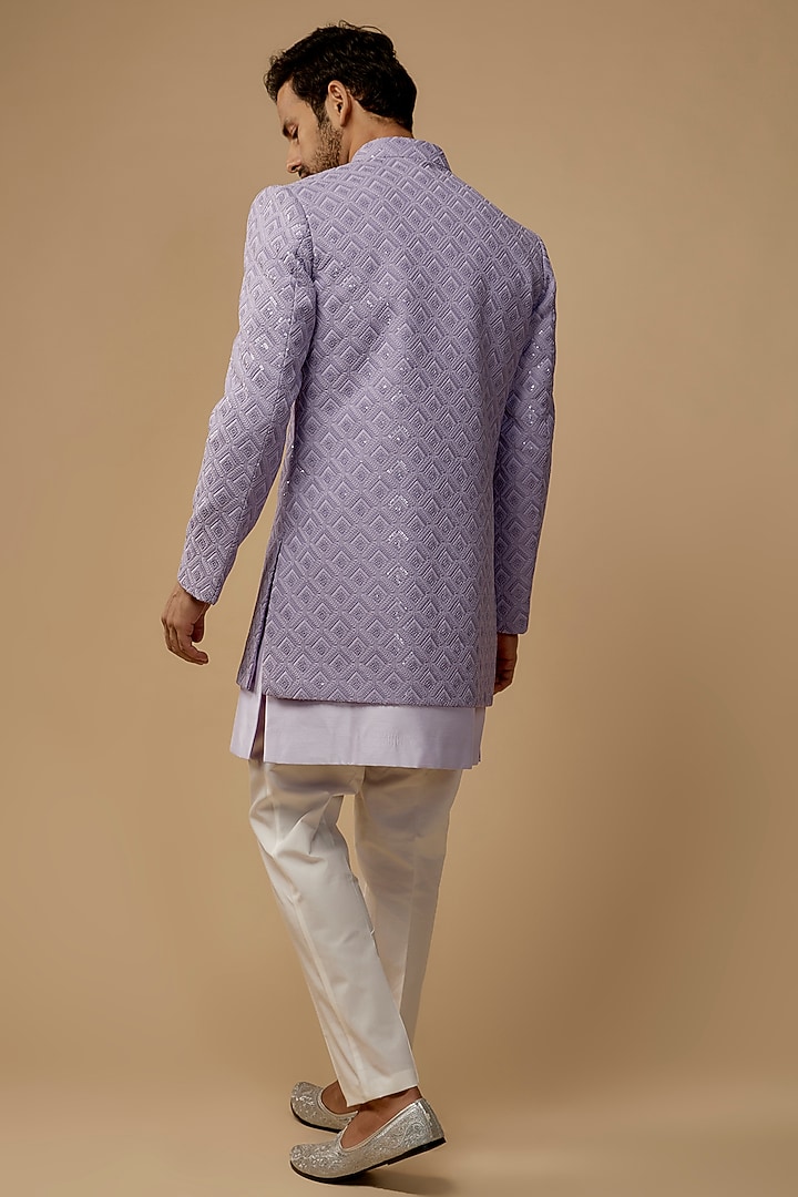 Lilac Lucknowi Embroidered Indo-Western Set by Nero by Shaifali & Satya at Pernia's Pop Up Shop