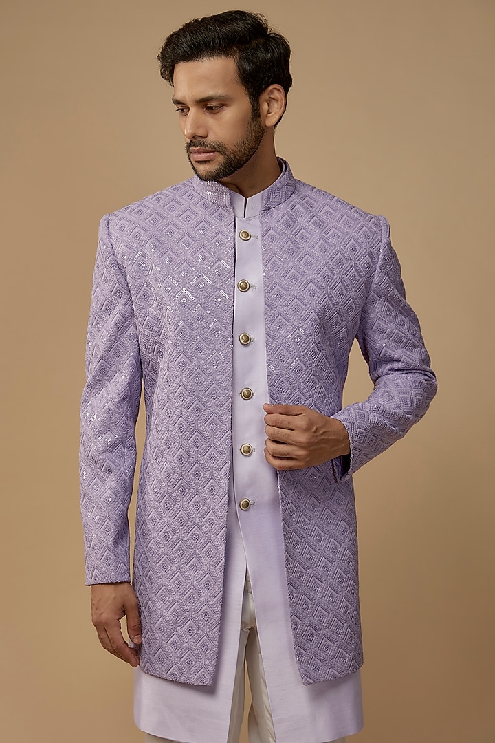 Lilac Lucknowi Embroidered Indo-Western Set by Nero by Shaifali & Satya at Pernia's Pop Up Shop