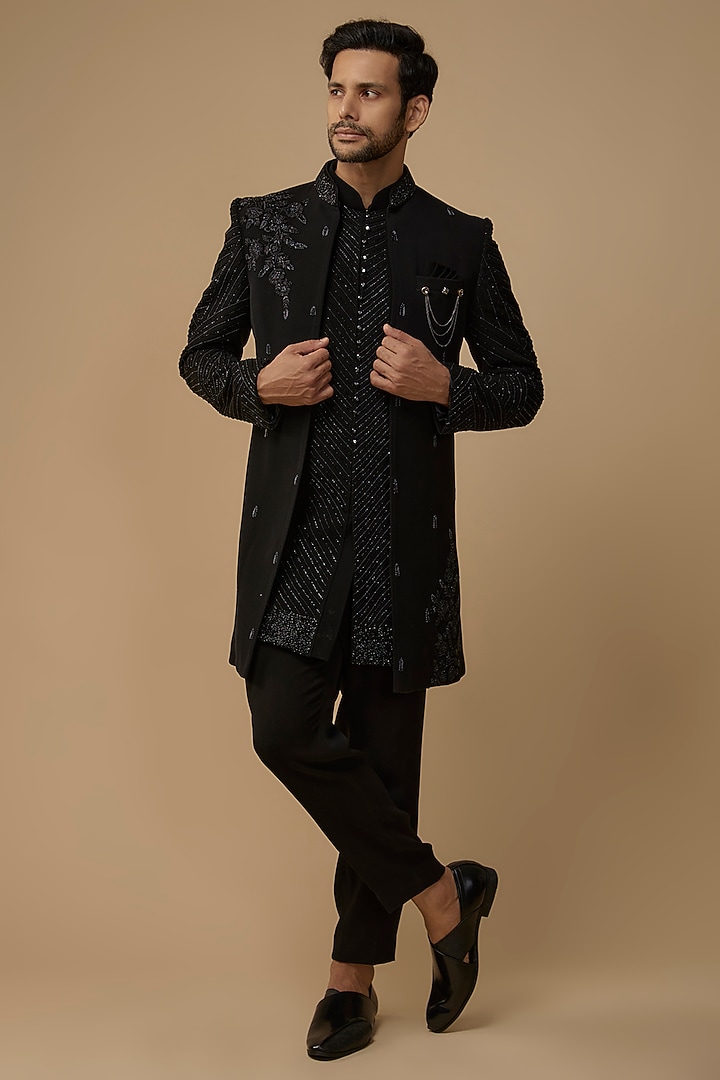 Black Boomario Embroidered Indo-Western Set by Nero by Shaifali & Satya at Pernia's Pop Up Shop