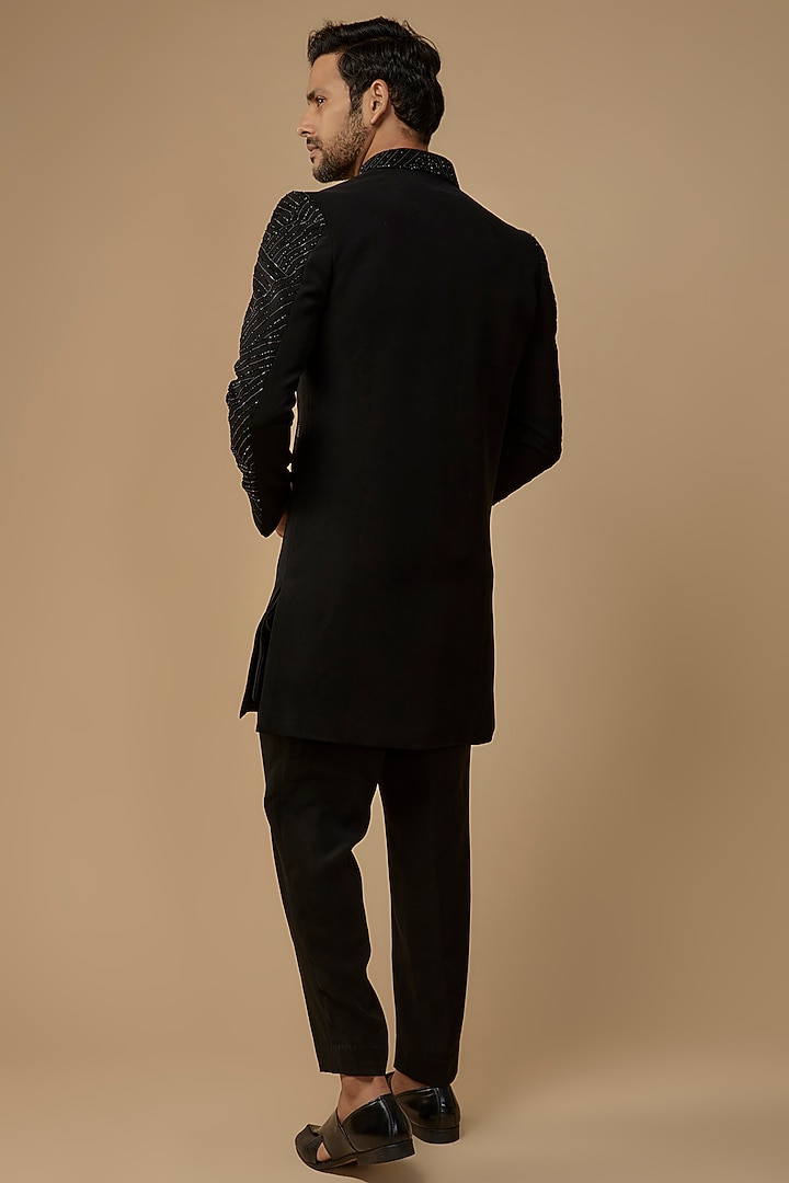 Black Boomario Embroidered Indo-Western Set by Nero by Shaifali & Satya at Pernia's Pop Up Shop