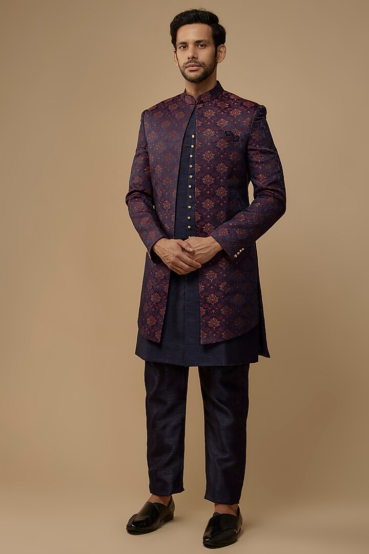 Maroon Suiting Fabric Indo-Western Set by Nero by Shaifali & Satya at Pernia's Pop Up Shop