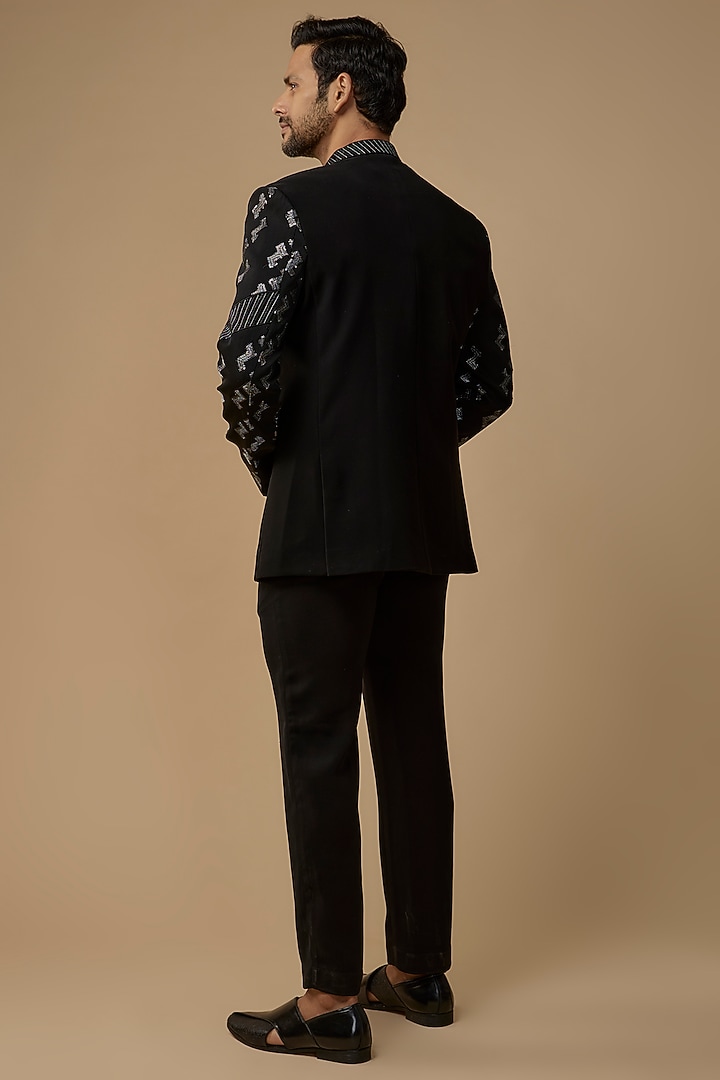 Black Boomario Embroidered Wedding Bandhgala Set by Nero by Shaifali & Satya at Pernia's Pop Up Shop