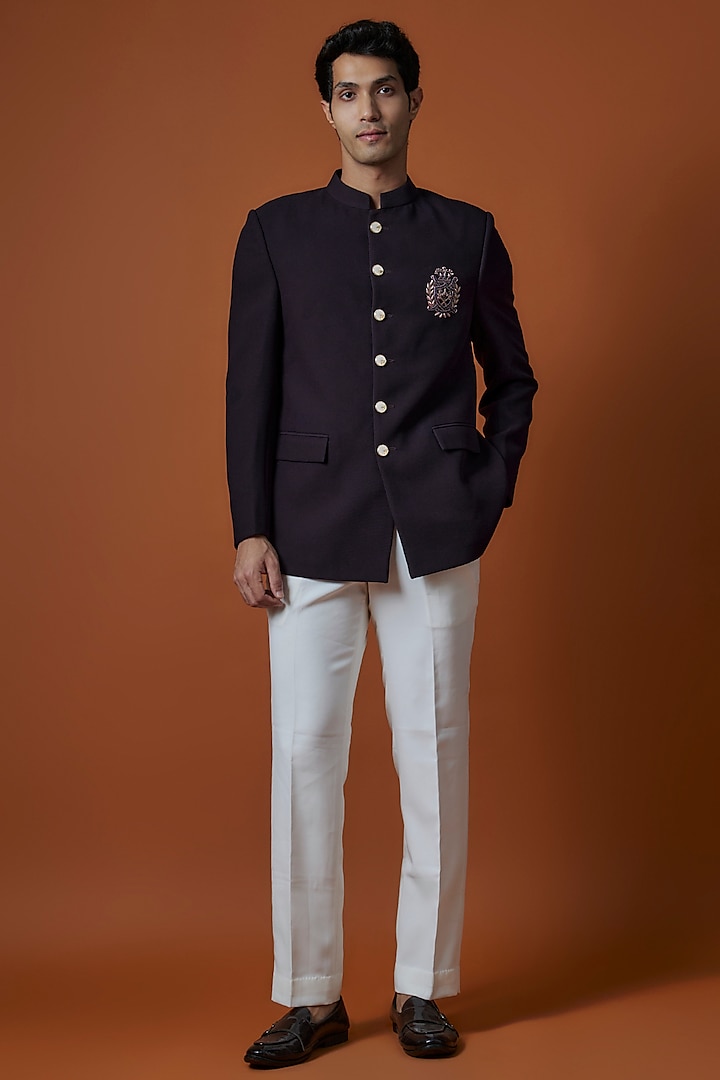 Wine Suiting Handwork Jodhpuri Set by Nero by Shaifali & Satya at Pernia's Pop Up Shop