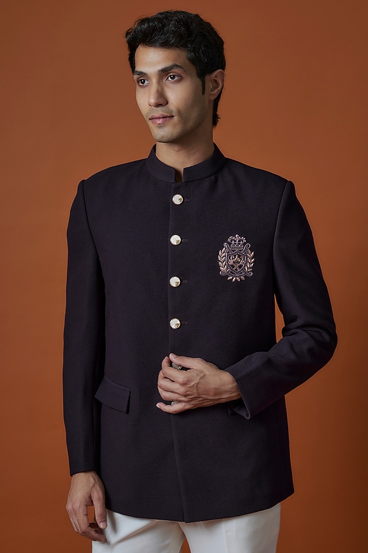 Wine Suiting Handwork Jodhpuri Set by Nero by Shaifali & Satya at Pernia's Pop Up Shop