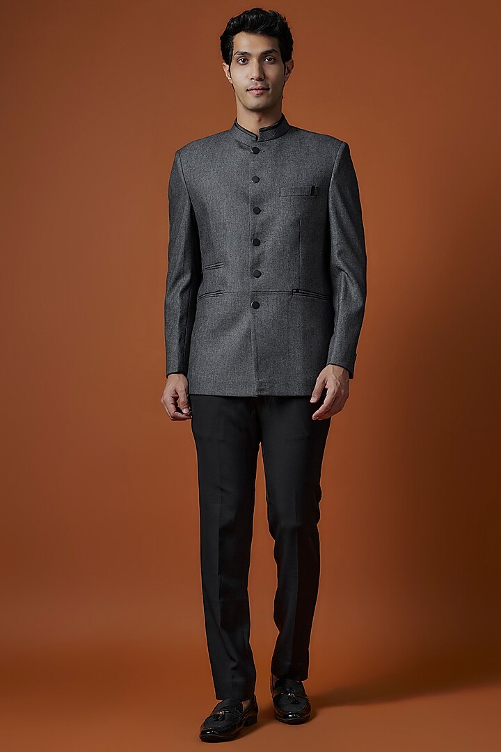 Grey Suiting Jodhpuri Set by Nero by Shaifali & Satya at Pernia's Pop Up Shop