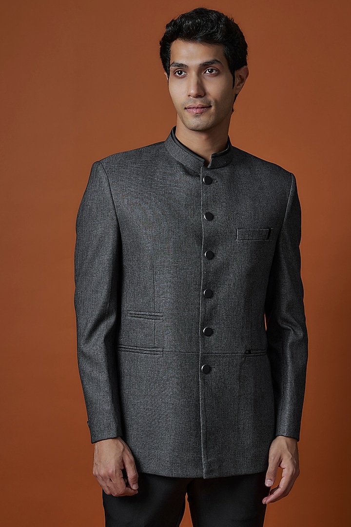 Grey Suiting Jodhpuri Set by Nero by Shaifali & Satya at Pernia's Pop Up Shop