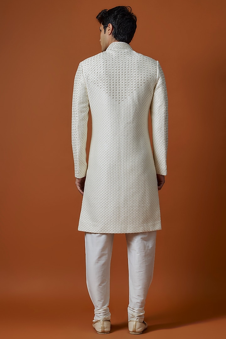 Ivory Lucknowi Handwork Groom Sherwani Set by Nero by Shaifali & Satya at Pernia's Pop Up Shop