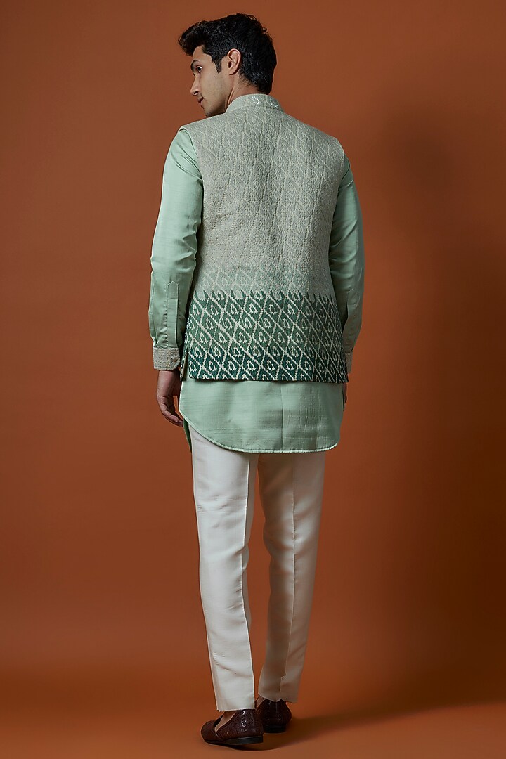 Green Ombre Lucknowi Handwork Bundi Jacket Set by Nero by Shaifali & Satya at Pernia's Pop Up Shop