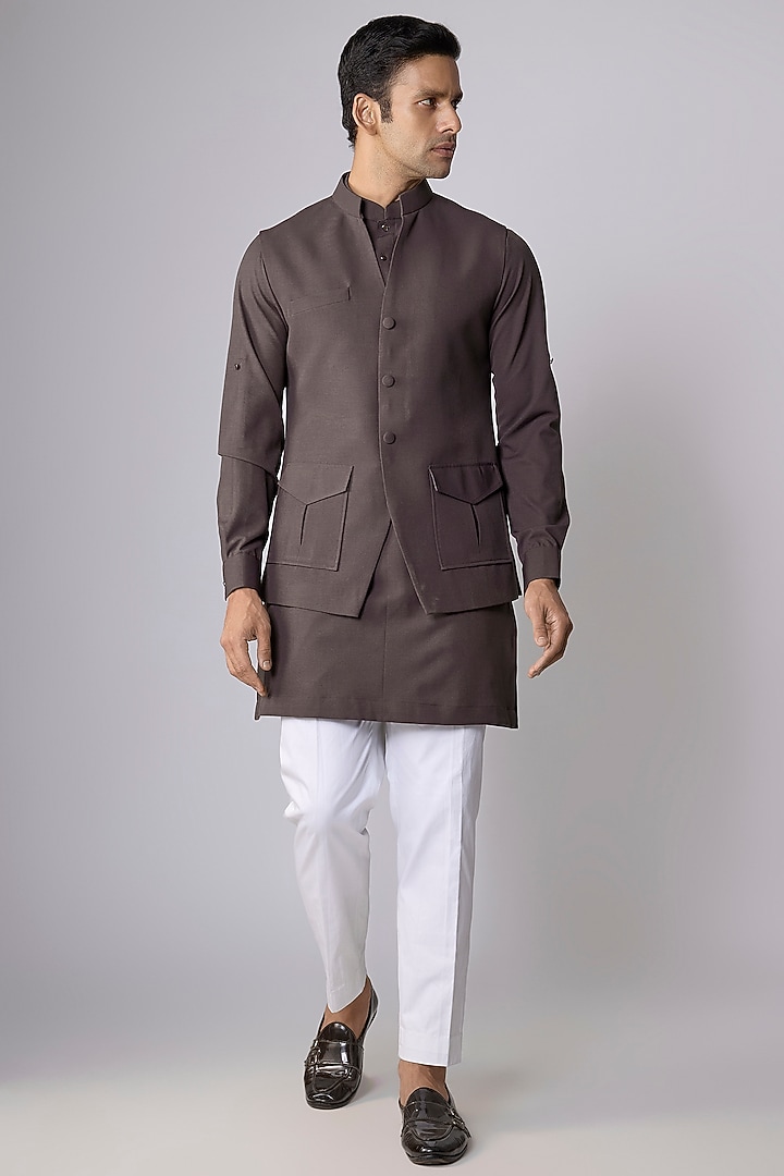 Wine Suiting Bundi Jacket Set by Nero by Shaifali & Satya at Pernia's Pop Up Shop