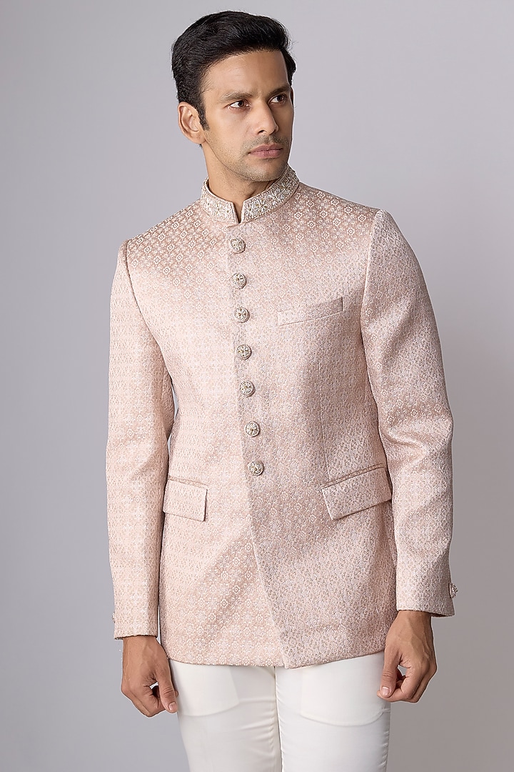 Pink Silk Cutdana Handwork Jodhpuri Set by Nero By Shaifali & Satya at Pernia's Pop Up Shop