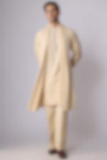 Beige Silk Mirror Work Kurta Set by Nero by Shaifali & Satya at Pernia's Pop Up Shop