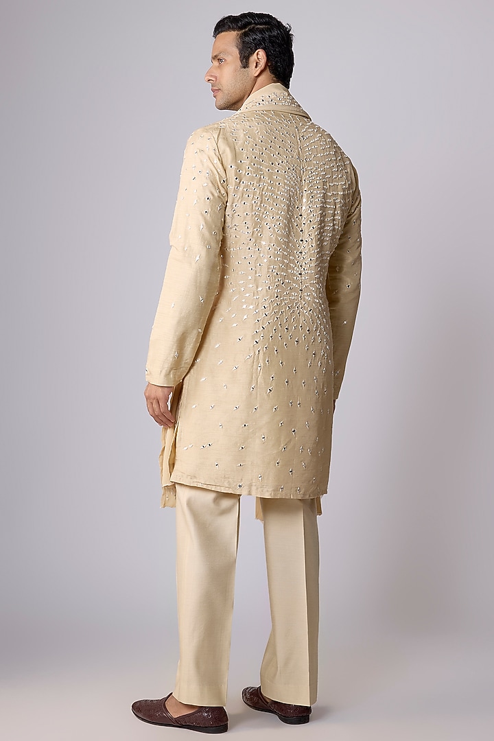 Beige Silk Mirror Work Kurta Set by Nero By Shaifali & Satya at Pernia's Pop Up Shop
