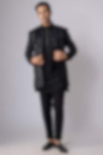 Black Velvet Beadwork Open Jacket Set by Nero by Shaifali & Satya at Pernia's Pop Up Shop