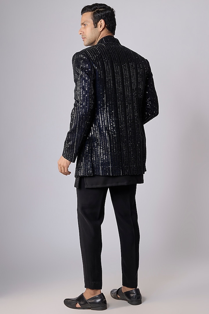 Black Velvet Beadwork Open Jacket Set by Nero By Shaifali & Satya at Pernia's Pop Up Shop