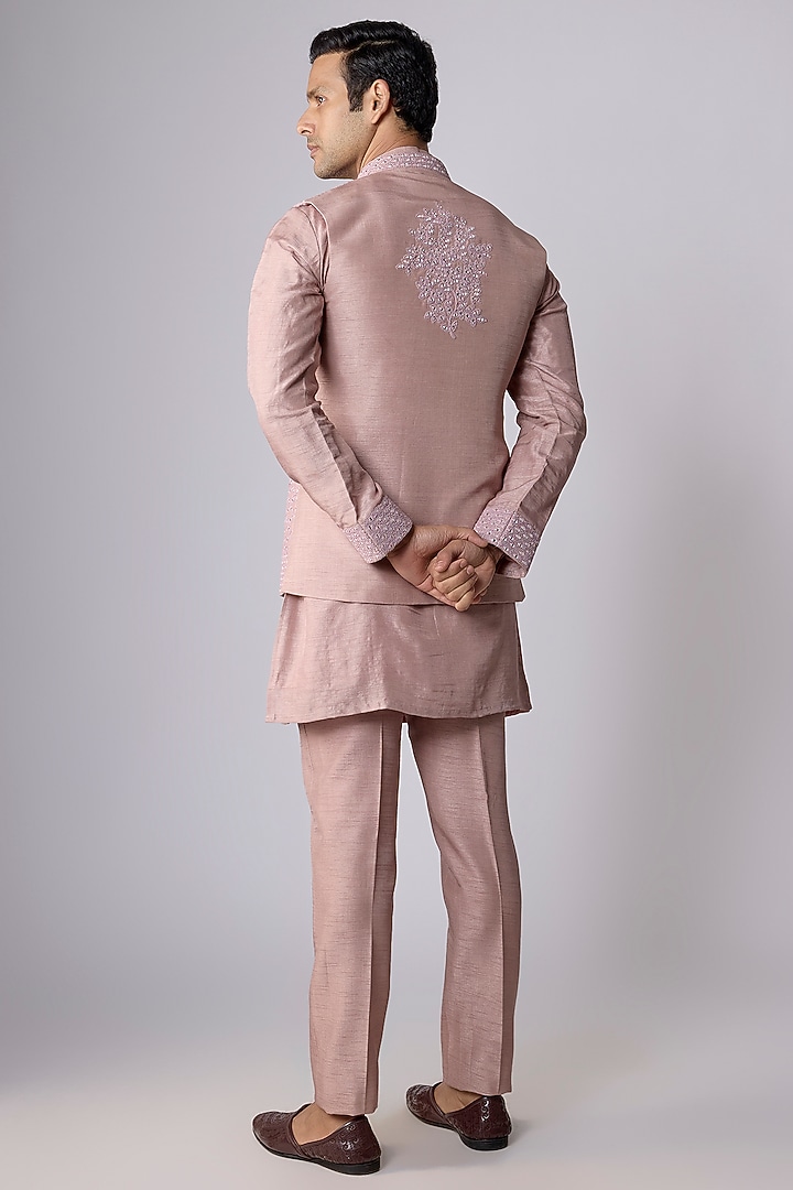Pink Silk Mirror Work Bundi Jacket Set by Nero By Shaifali & Satya at Pernia's Pop Up Shop