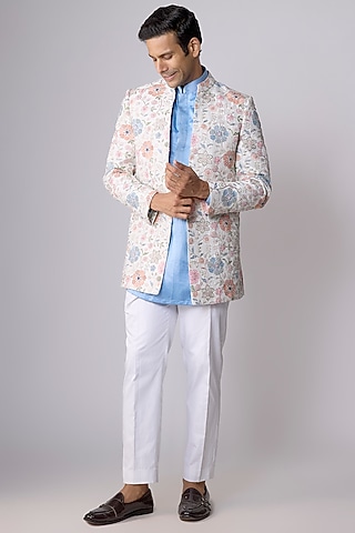Multi-Colored Silk Hand & Machine Embroidered Open Jacket Set by Nero By Shaifali & Satya