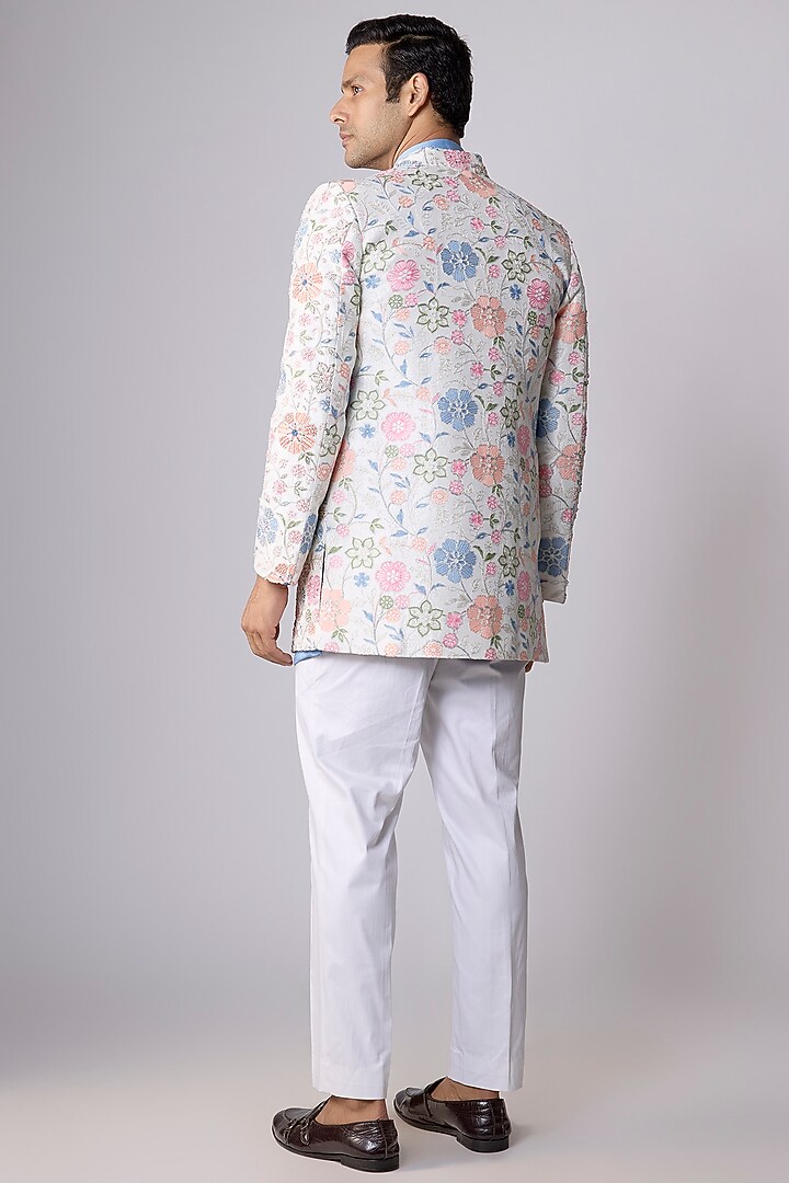 Multi-Colored Silk Hand & Machine Embroidered Open Jacket Set by Nero By Shaifali & Satya at Pernia's Pop Up Shop
