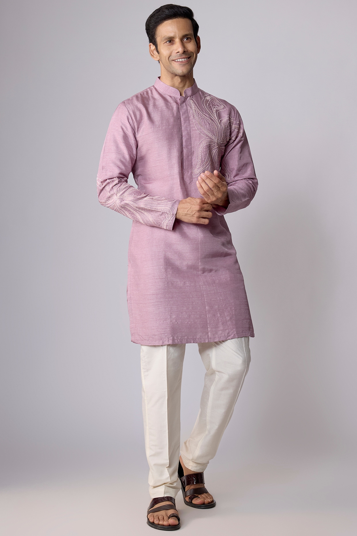 Nero By Shaifali & Satya Pink Silk Hand & Machine Embroidered Kurta Set