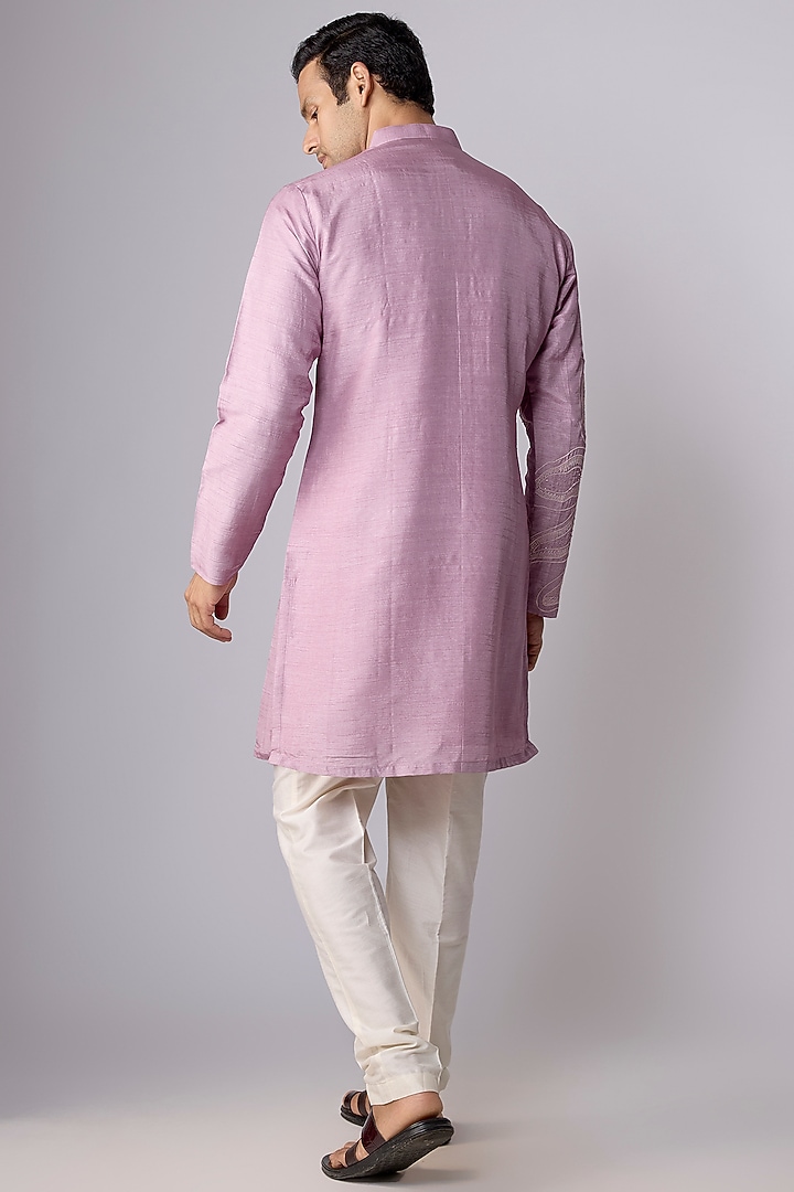 Pink Silk Hand & Machine Embroidered Kurta Set by Nero By Shaifali & Satya at Pernia's Pop Up Shop