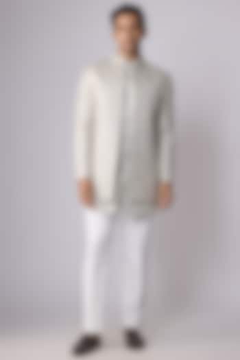 Green Silk Thread Work Open Open Jacket Set by Nero by Shaifali & Satya at Pernia's Pop Up Shop