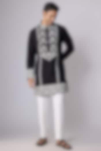 Black Boomario Fabric Machine Embroidered Kurta Set by Nero by Shaifali & Satya at Pernia's Pop Up Shop