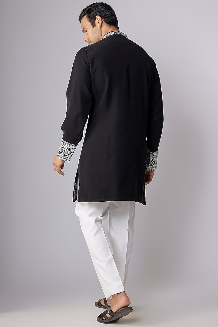 Black Boomario Fabric Machine Embroidered Kurta Set by Nero By Shaifali & Satya at Pernia's Pop Up Shop