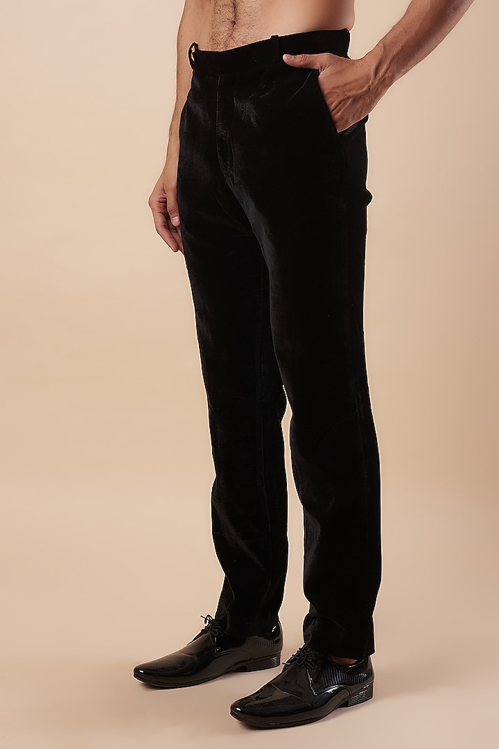 Black Velvet Shimmer Striped Tuxedo Set by Nero by Shaifali & Satya at Pernia's Pop Up Shop