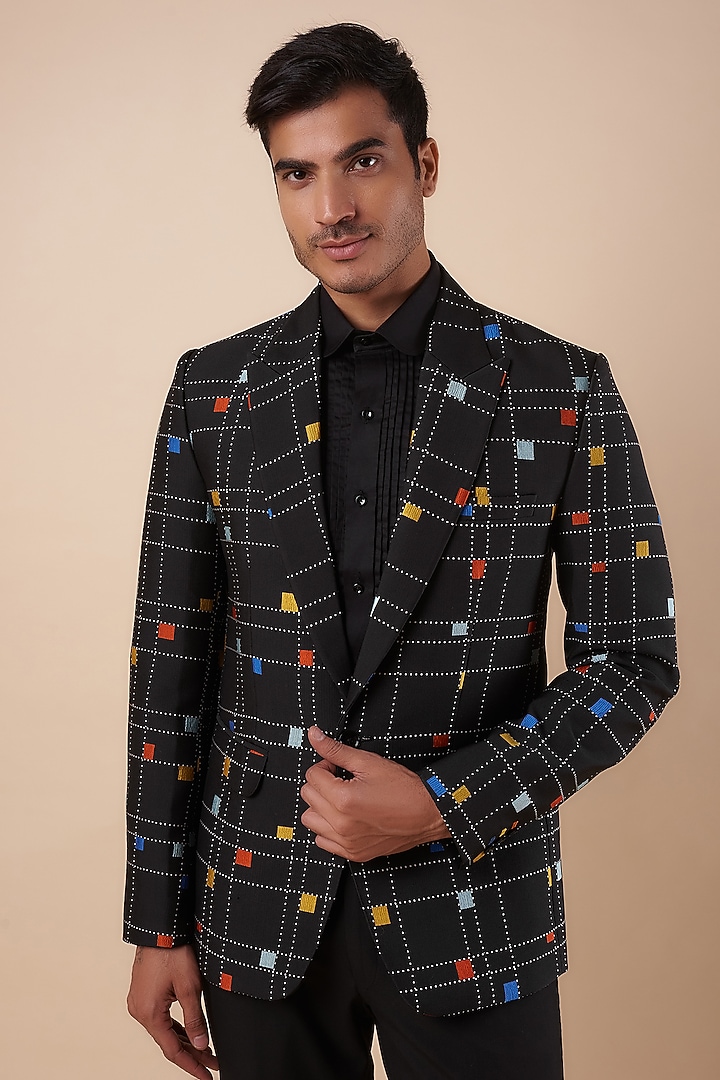 Black Jacquard Blazer by Nero by Shaifali & Satya at Pernia's Pop Up Shop