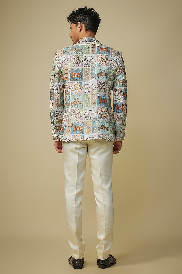 Multi-Colored Silk Thread Embroidered Blazer Set by Nero By Shaifali & Satya at Pernia's Pop Up Shop