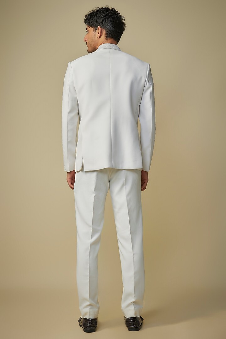 White Suiting Cutdana Embroidered Wedding Bandhgala Set by Nero By Shaifali & Satya at Pernia's Pop Up Shop