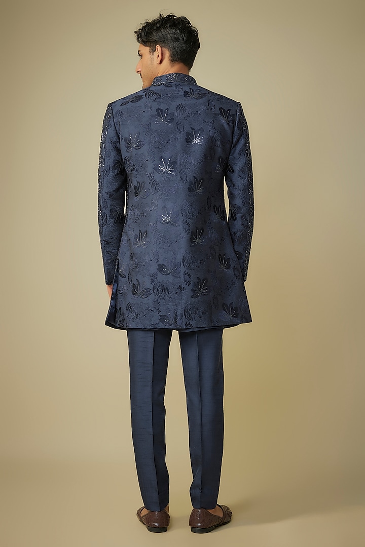 Blue Silk Cutdana Embroidered Indo-Western Set by Nero By Shaifali & Satya at Pernia's Pop Up Shop