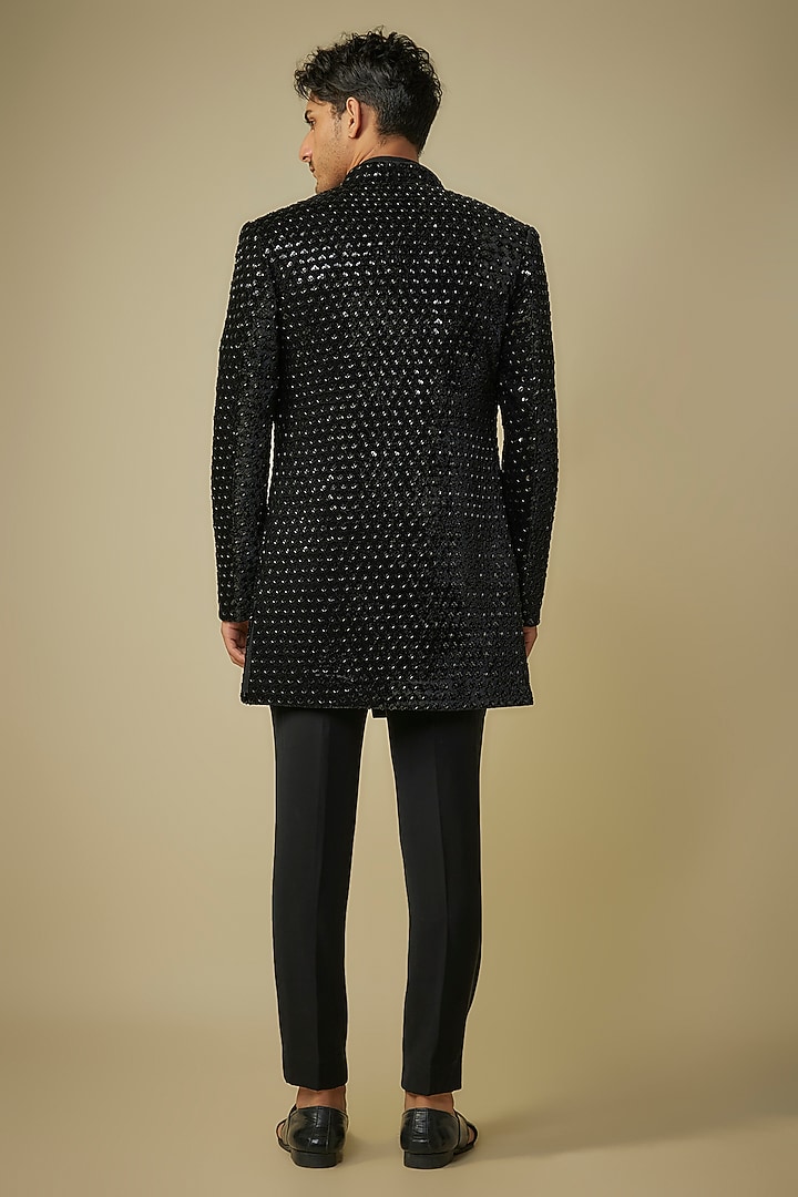 Black Velvet Cutdana Embroidered Indo-Western Set by Nero By Shaifali & Satya at Pernia's Pop Up Shop