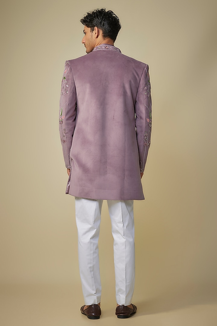 Purple Suede Cutdana Embroidered Indo-Western Set by Nero By Shaifali & Satya at Pernia's Pop Up Shop